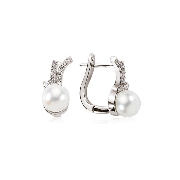 0.21 Karat Pırlanta İncili Küpe