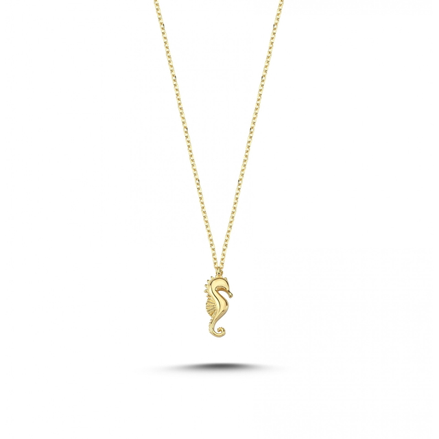 14 Ayar Deniz Atı Figürlü Altın Kolye