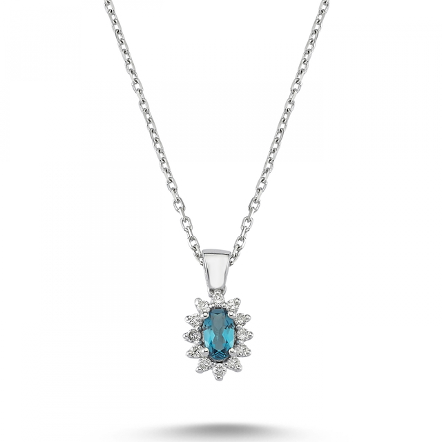 0.48 Karat Mavi Topaz Pırlanta Kolye