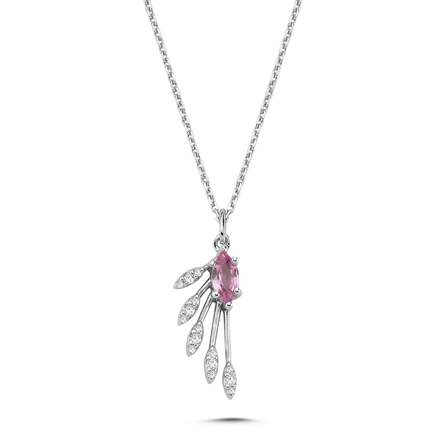 0.34 Karat Pembe Safir Pırlanta Kolye