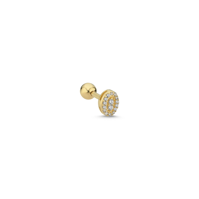 14 Ayar Altın Oval Taşlı Tragus Piercing