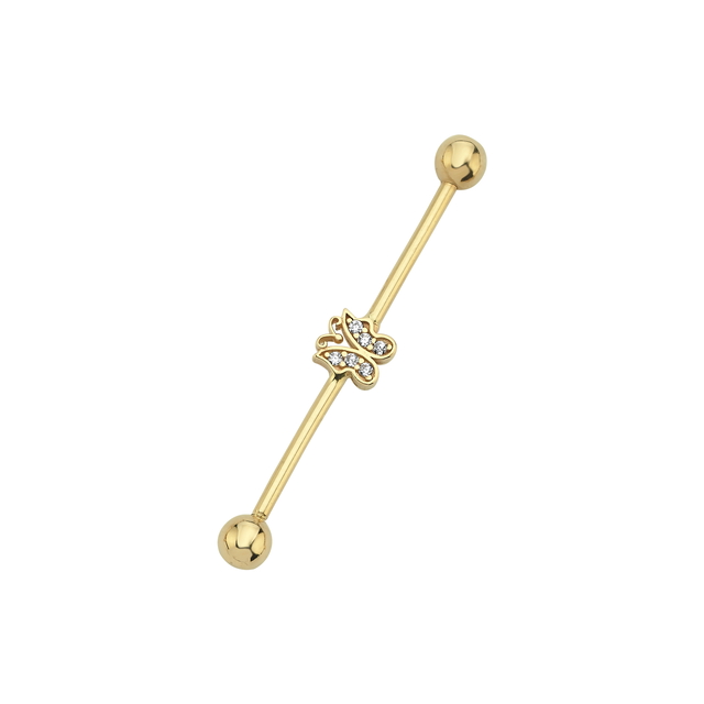 14 Ayar 35mm Kelebek Industrial Köprü Altın Piercing
