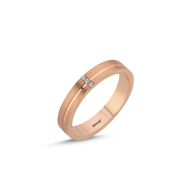 14 Ayar 3,5mm Rose Altın Taşlı Alyans