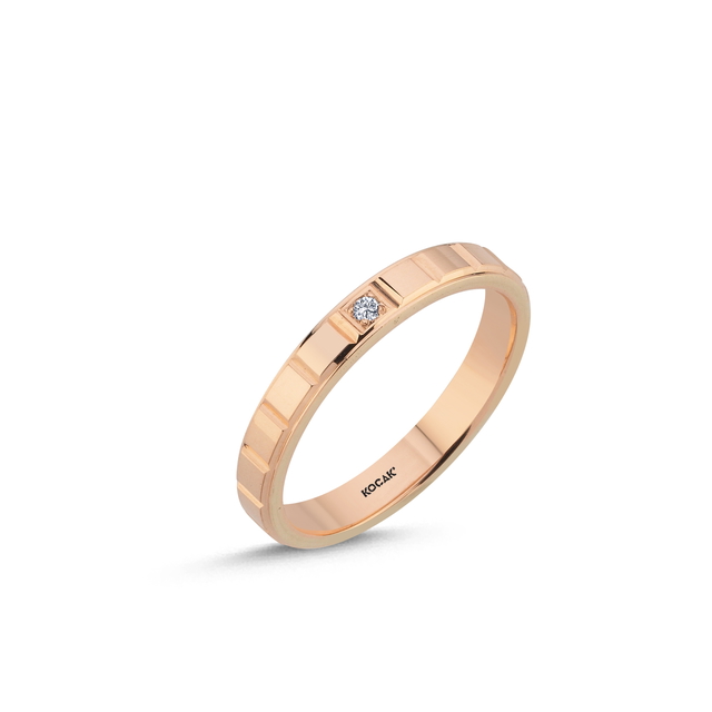 14 Ayar 4mm Rose Altın Taşlı Alyans