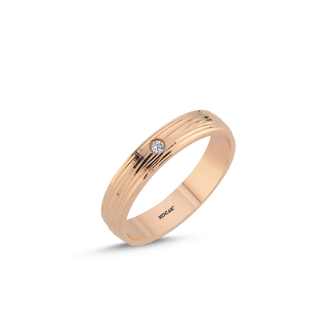 14 Ayar 4mm Rose Altın Taşlı Alyans