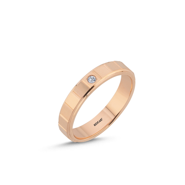 14 Ayar 3mm Rose Altın Taşlı Alyans