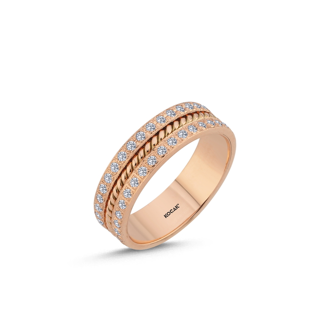 14 Ayar 5,5mm Rose Altın Taşlı Alyans