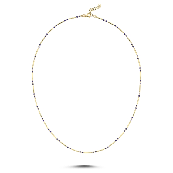 14 Ayar Lacivert Renkli Tasarım Altın Kolye