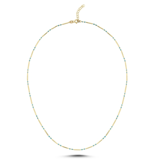 14 Ayar Mavi Renkli Tasarım Altın Kolye