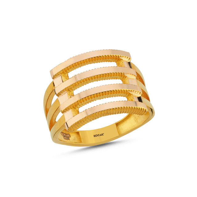 14 Ayar Üçlü Kaburga Tasarım Altın Yüzük