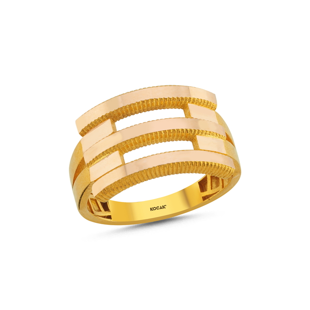 14 Ayar İkili Kaburga Tasarım Altın Yüzük