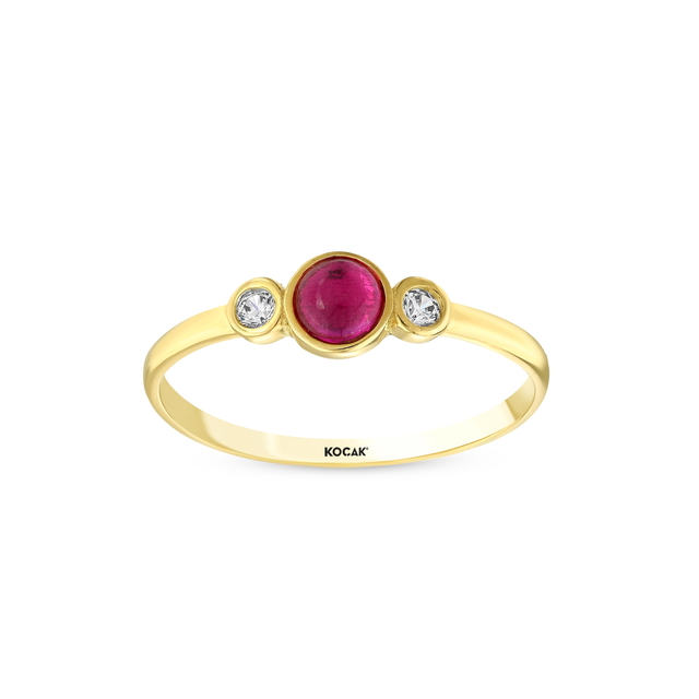 14 Ayar Taşlı Tasarım Fucsia Altın Yüzük