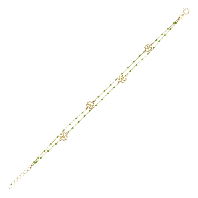 14 Ayar Çift Zincirli Yeşil Barbarossa Tasarım Altın Bileklik