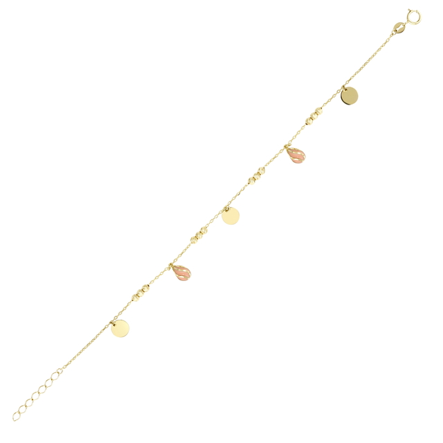 14 Ayar Turuncu Renkli Dome Tasarım Altın Bileklik