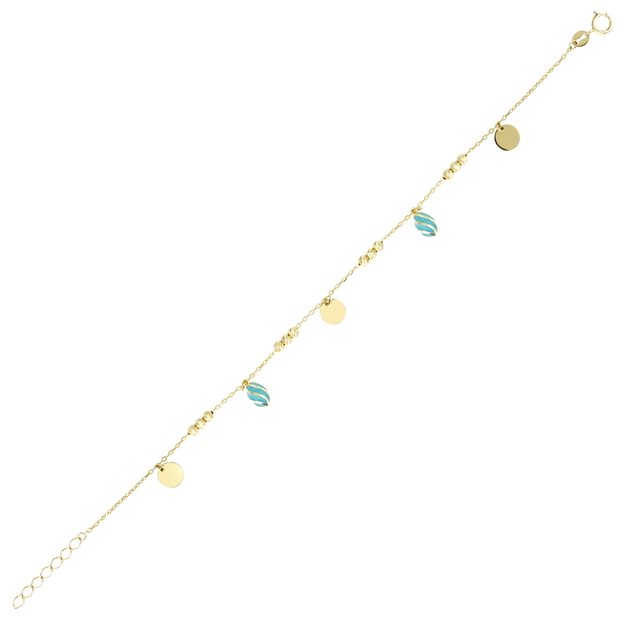 14 Ayar Mavi Renkli Dome Tasarım Altın Bileklik