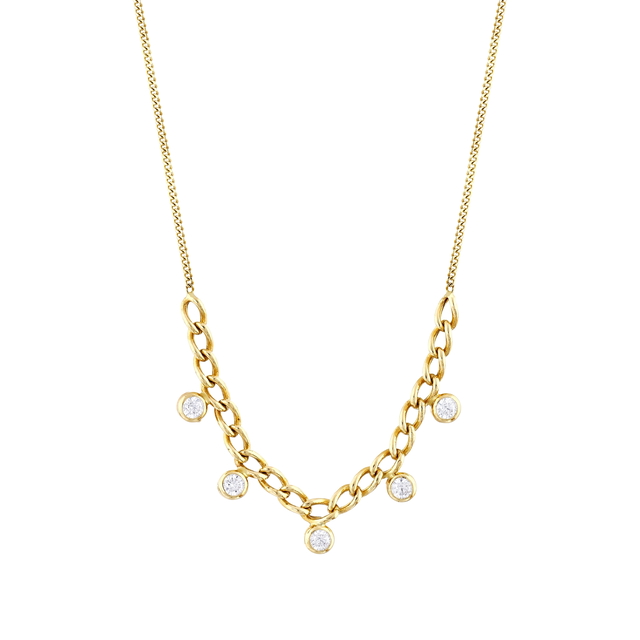 14 Ayar Taşlı Sallantılı Tasarım Altın Kolye