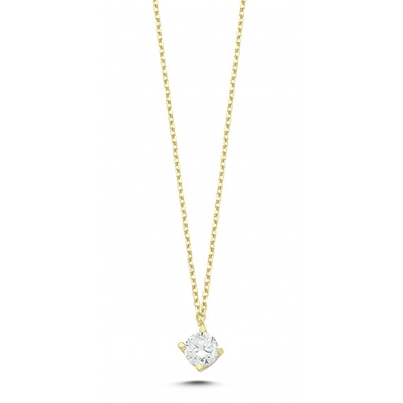 14 Ayar Sarı Altın Tektaş Kolye