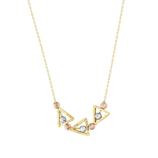 14 Ayar Üç Renkli Dorika Tasarım Altın Kolye