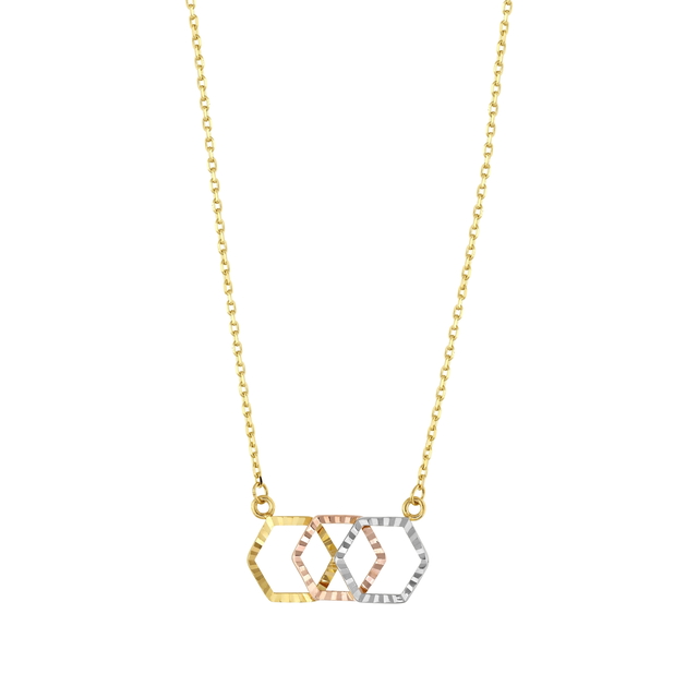 14 Ayar Üç Renkli Işılıtılı Tasarım Altın Kolye