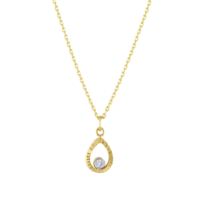 14 Ayar Taşlı Damla Tasarım Altın Kolye