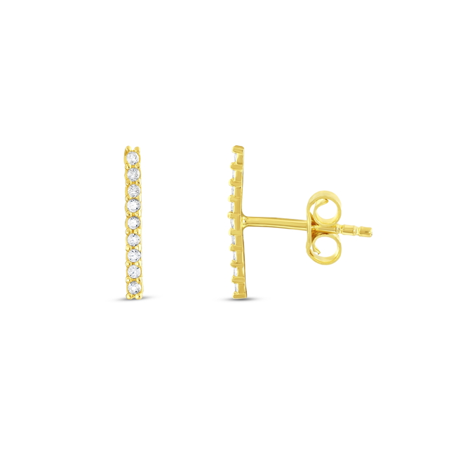 14 Ayar Taşlı Tasarım Çubuk Altın Küpe