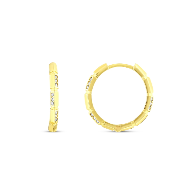 14 Ayar Taşlı Tasarım Latte Halka Altın Küpe