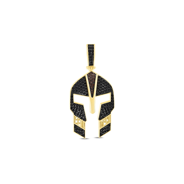 14 Ayar Siyah Taşlı Miğfer Altın Kolye Ucu