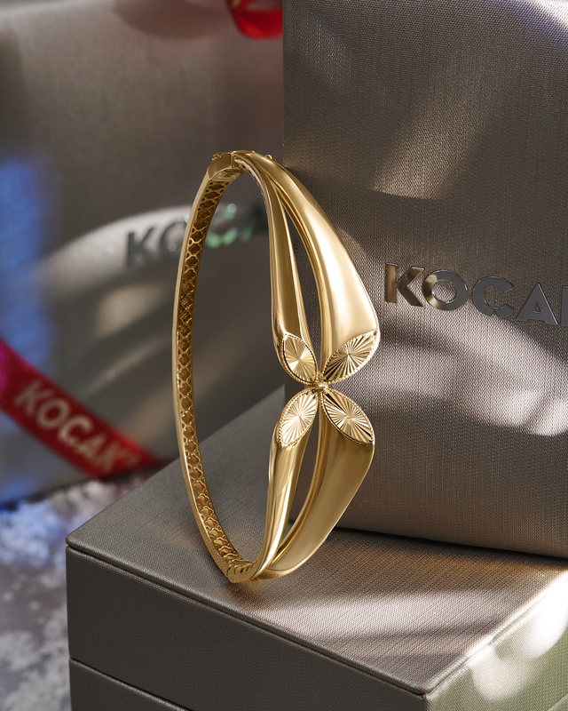 14 Ayar Işıltılı Tasarım Jasmin Kelepçe Altın Bileklik