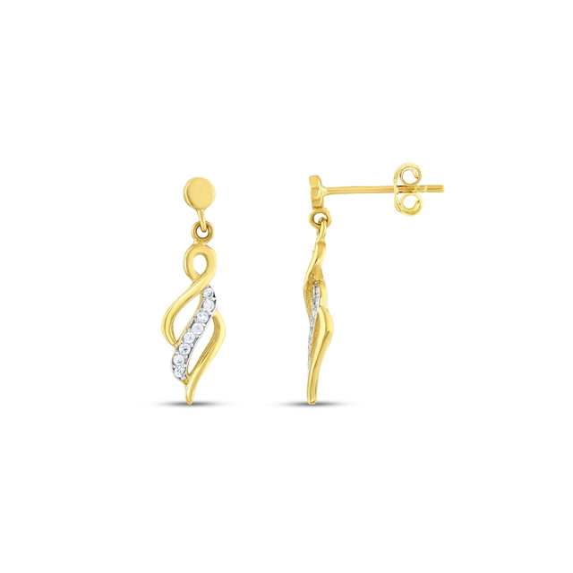 14 Ayar Taşlı Tasarım Altın Küpe