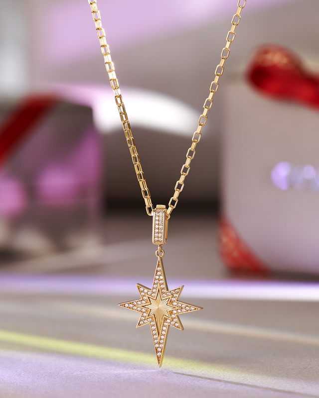 14 Ayar Taşlı Tasarım Kutup Yıldızı Altın Kolye Ucu