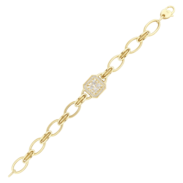 14 Ayar Taşlı Avangart Tasarım Altın Bileklik