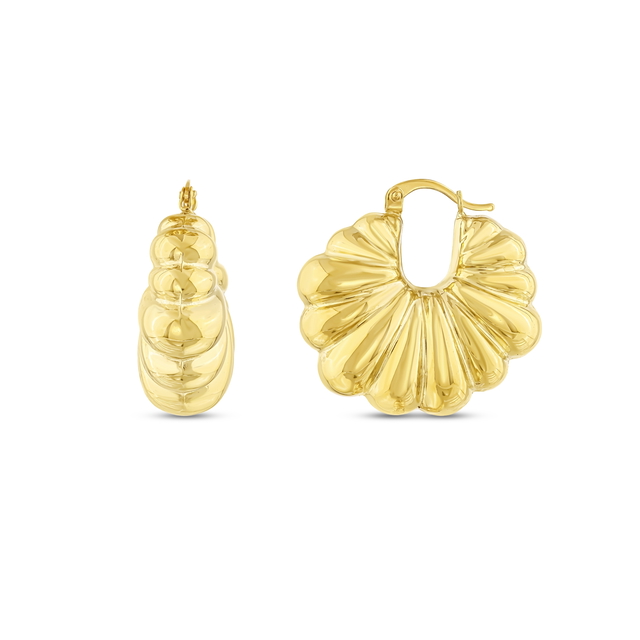 14 Ayar Bombeli Tasarım Halka Altın Küpe