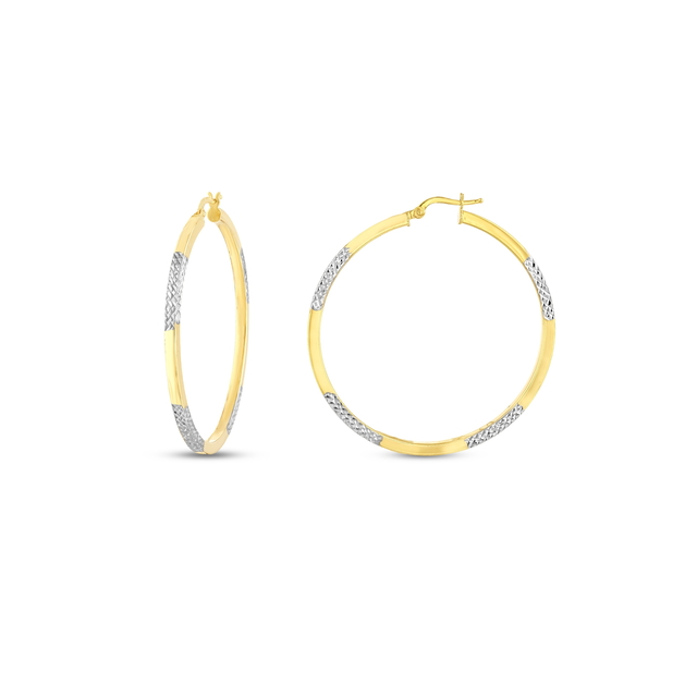 14 Ayar İki Renkli Parıltılı Tasarım Halka Altın Küpe