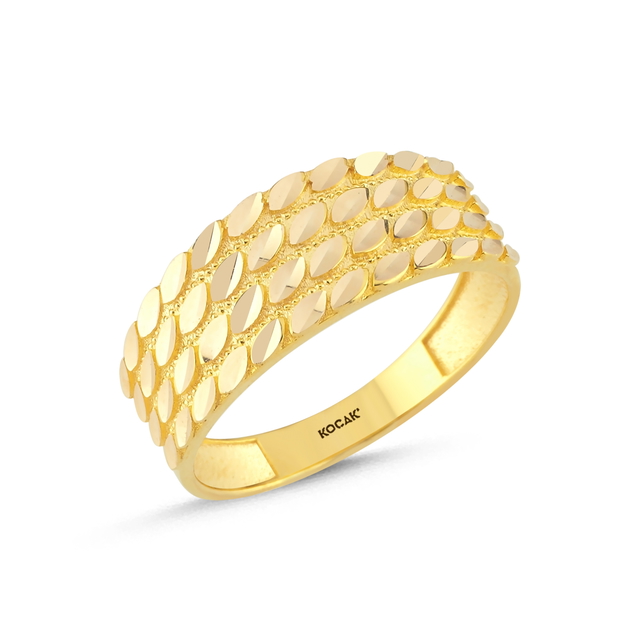 14 Ayar Dörtlü Sıra Pullu Tasarım Altın Yüzük