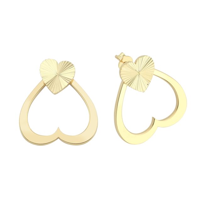 14 Ayar Çift Kullanımlı Kalp Altın Küpe