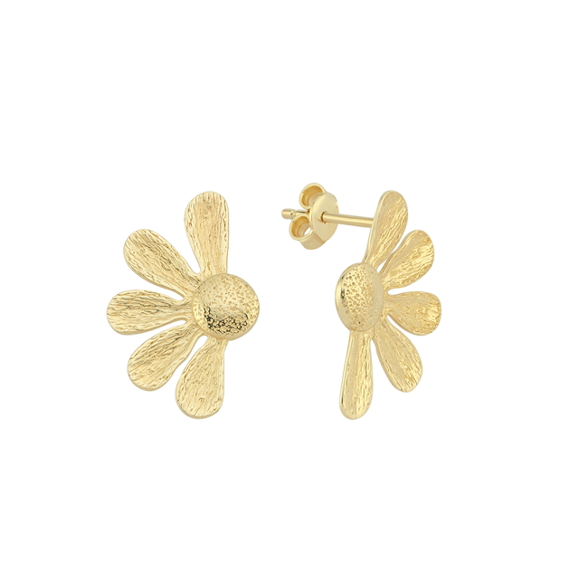 14 Ayar Papatya Tasarım Altın Küpe