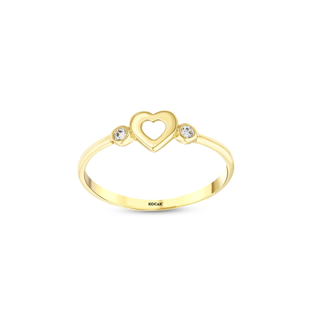 14 Ayar Minimal Taşlı Kalp Altın Yüzük