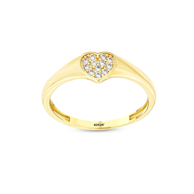 14 Ayar Işıltılı Kalp Altın Yüzük