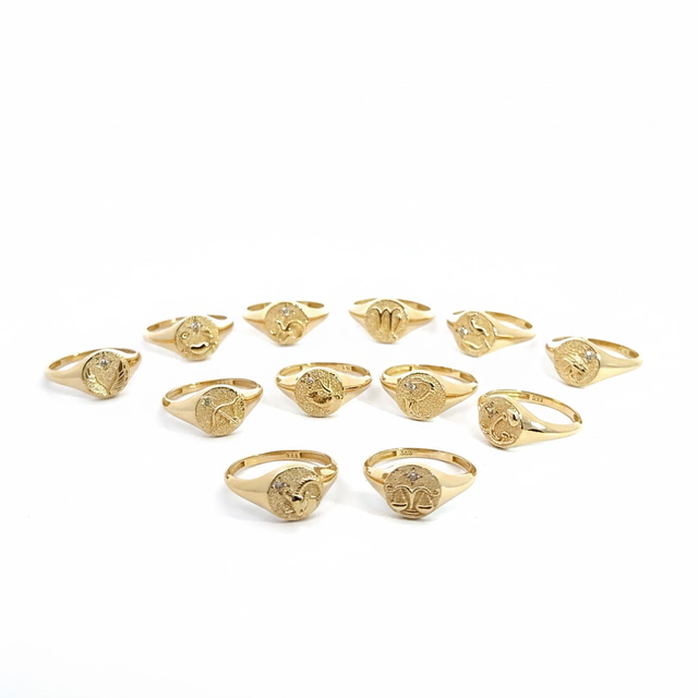 14 Ayar Burç Tasarım Altın Yüzük