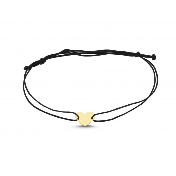 14 Ayar Kalp Figürlü Siyah İpli Altın Bileklik