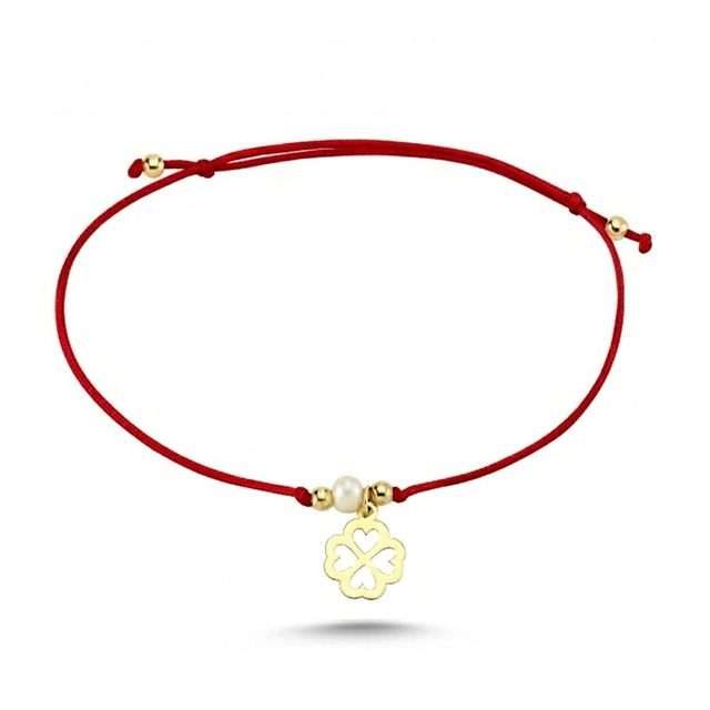 14 Ayar Yonca Figürlü İncili Altın Bileklik