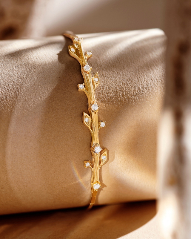 14 Ayar Bahar Dalı Tasarım Altın Kelepçe Bileklik