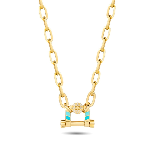 14 Ayar Festie Mavi Tasarım Altın Kolye