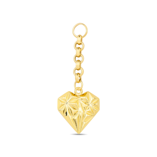 14 Ayar Festie Çiçekli Kalp Tasarım Altın Charm Kolye Ucu