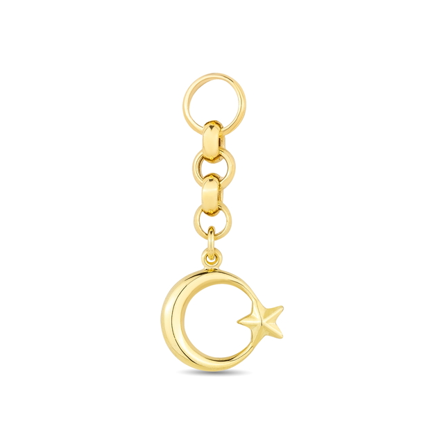 14 Ayar Festie Ay Yıldız Tasarım Altın Charm Kolye Ucu