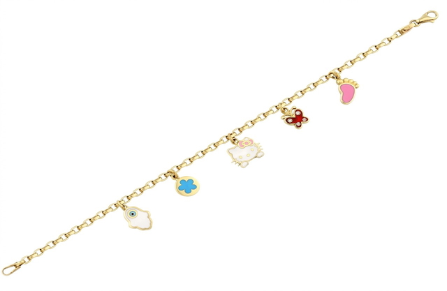 14 Ayar Figürlü Tasarım Altın Hello Kitty Bileklik