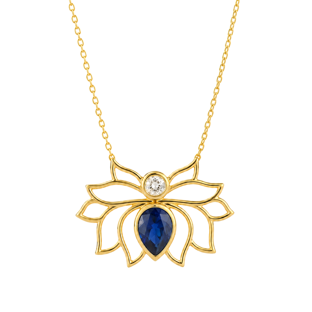 14 Ayar Taşlı Lotus Tasarım Altın Kolye
